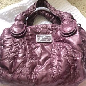 Marc by Marc Jacobs purple eggplant color quilted puffy barrel style satchel